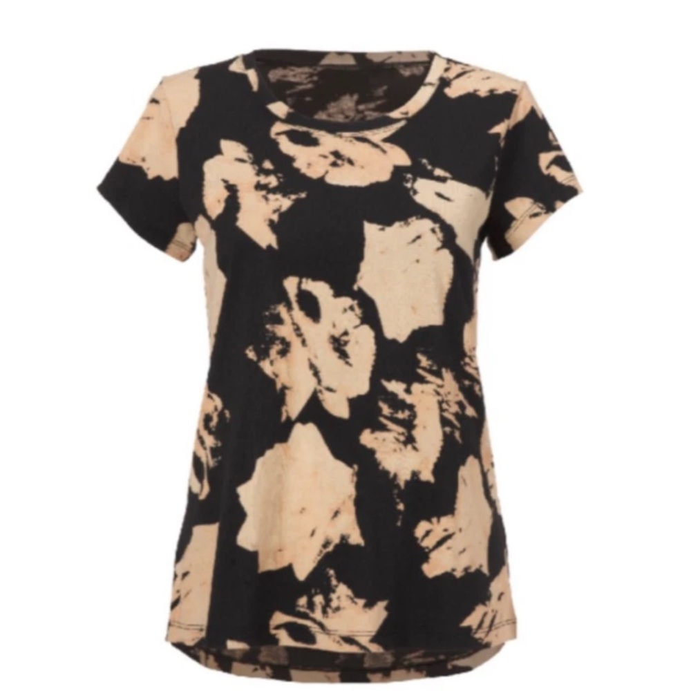 Cabi Fall Flash Tee Size L #4373 Cap Sleeve Floral Cotton Casual Brown Black